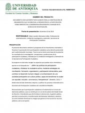 Documento Con Sus Respectivos Avances Para La Construcción De Líneamientos Que Favorezcan La Promoción De La Participación Como Derecho En La Administración Municipal Con Base En El Ejercicio De Investigación.